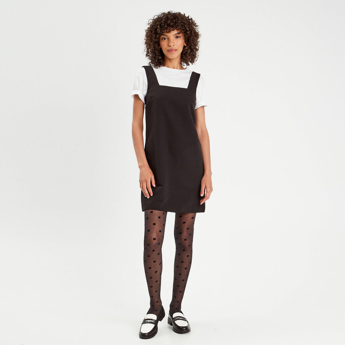 Robe chasuble évasée bretelles noir femme