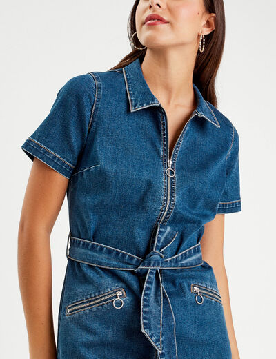 Robe droite en jean zippée denim stone femme