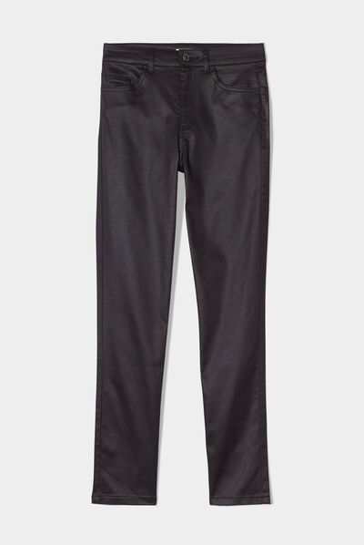 Jeans droit enduit denim noir enduit femme