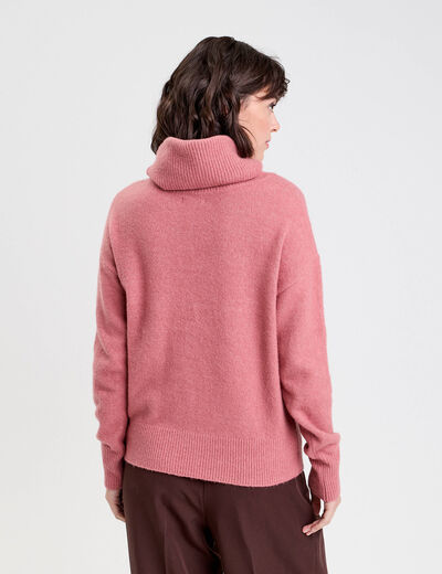 Pull avec col roul&eacute; rose femme