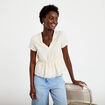 Blouse droite col v manches courtes ecru femme