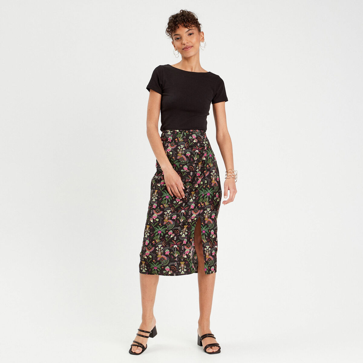 Jupe droite fendue noir femme