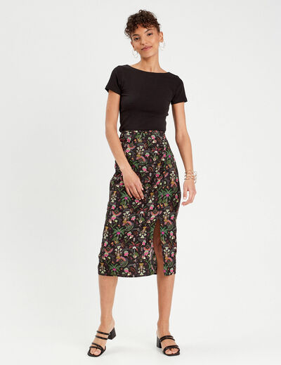 Jupe droite fendue noir femme