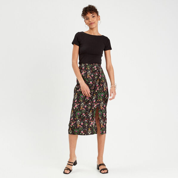 Jupe droite fendue noir femme
