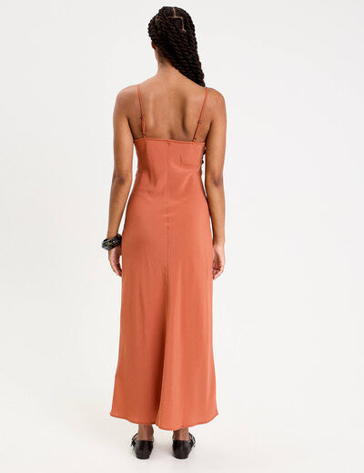 Robe longue droite bretelles terracotta femme