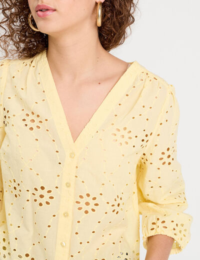 Blouse broderie anglaise jaune clair femme