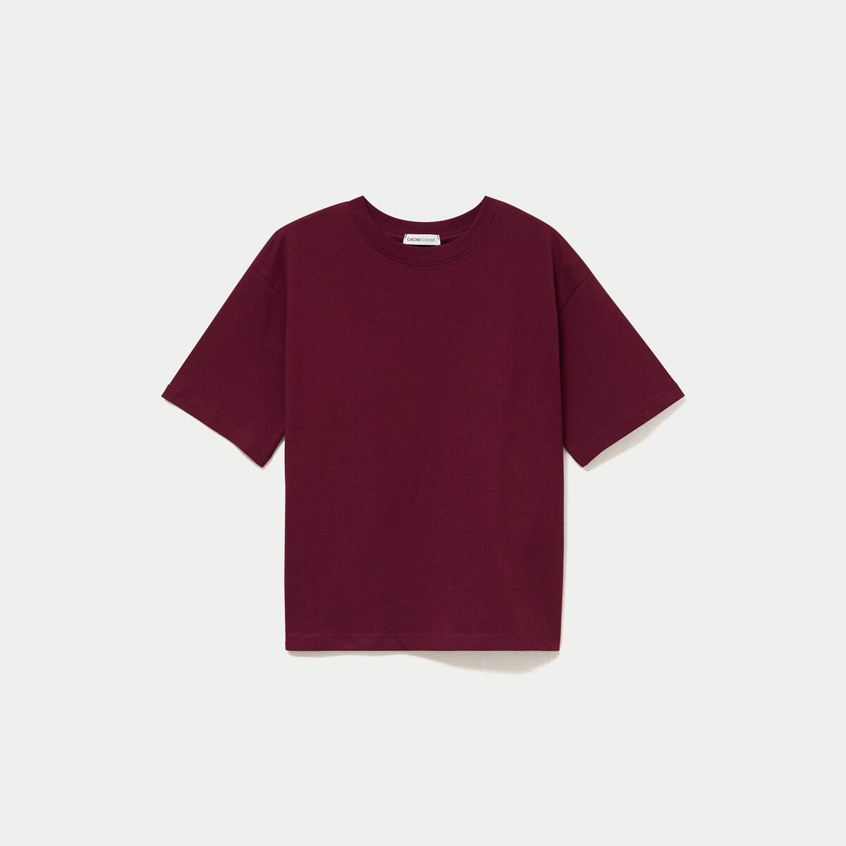 T-shirt col rond manches courtes bordeaux femme