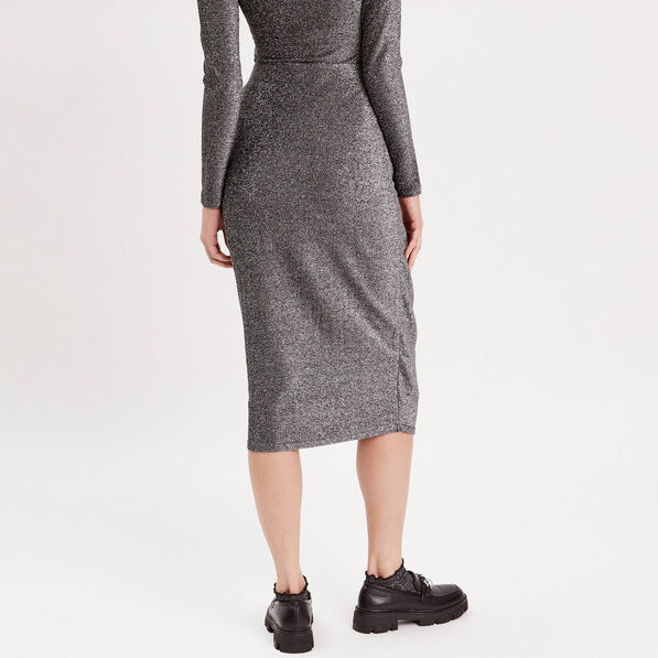 jupe midi moulante drapee gris argent femme Jupe midi moulante drapée gris argent femme