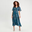 Robe longue évasée col en V bleu foncé femme
