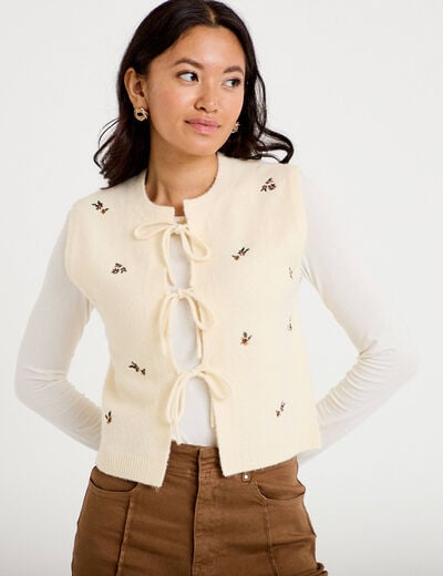 Gilet sans manches broderie sable femme
