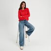 Pull avec boutons épaules rouge femme