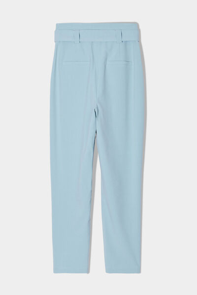 Pantalon cigarette ceinturé bleu gris femme