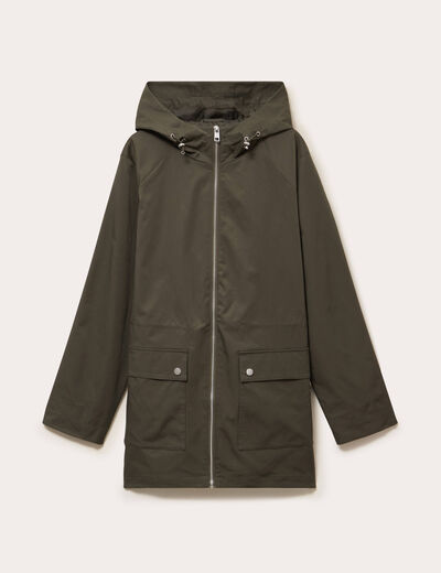 Parka &agrave; capuche taille ajustable vert kaki femme