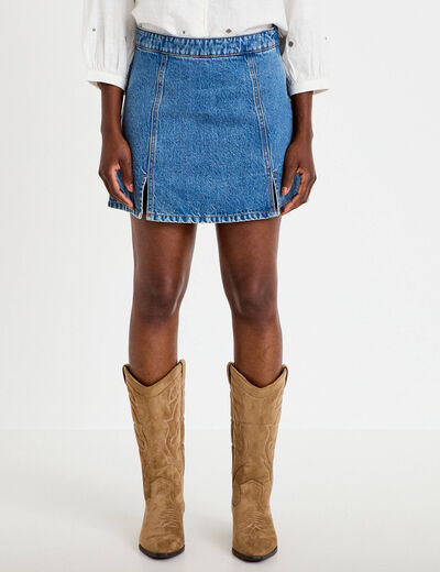Jupe-short trap&egrave;ze en jean denim double stone femme