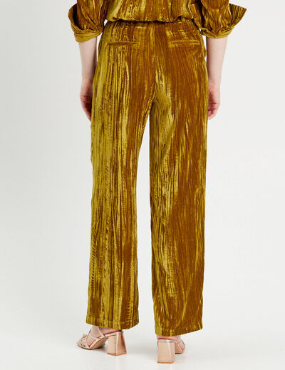 Pantalon large fluide velours vert olive femme