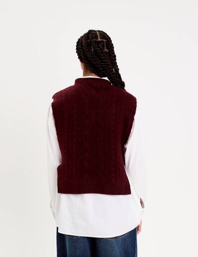 Pull sans manches torsad&eacute; violet fonc&eacute; femme