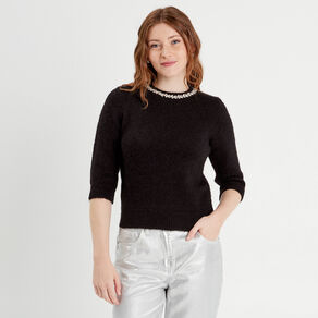 Pull manches courtes noir femme