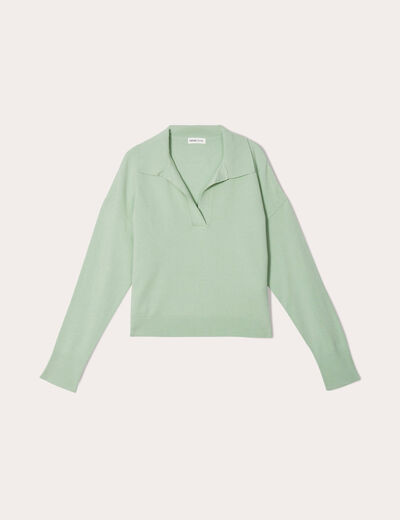 Pull col polo vert kaki femme