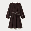 Robe courte &eacute;vas&eacute;e col v manches 3/4 marron fonc&eacute; femme