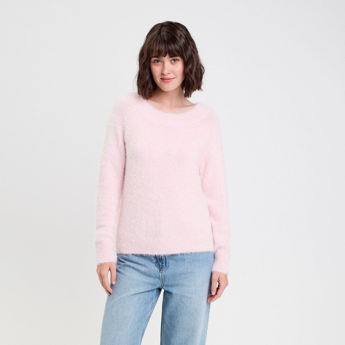 Pull manches longues rose pastel femme