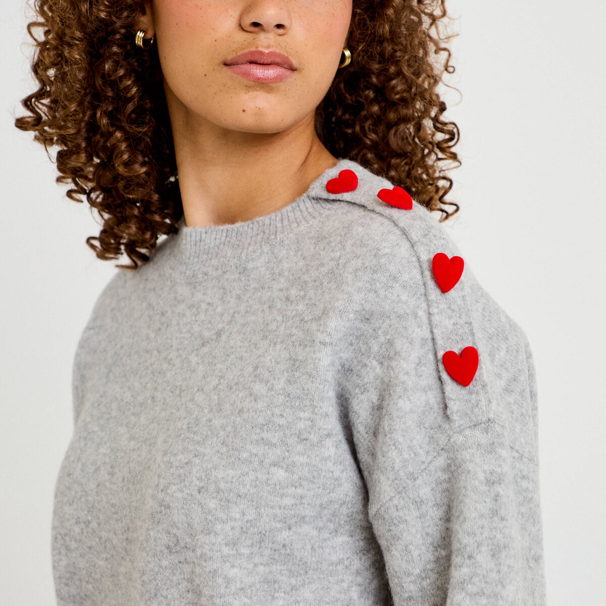 Pull ample col rond manches longues gris clair femme