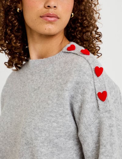 Pull ample col rond manches longues gris clair femme