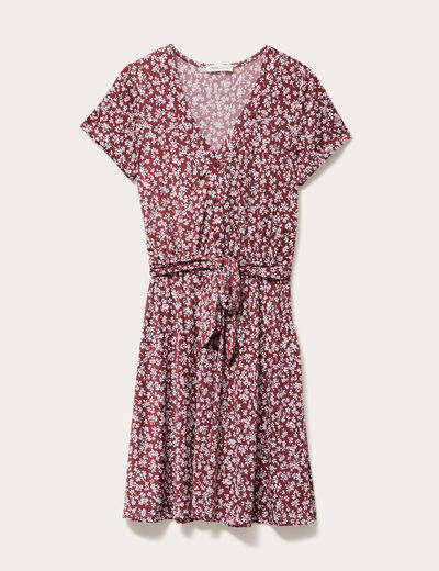 Robe évasée boutonnée marron cognac femme