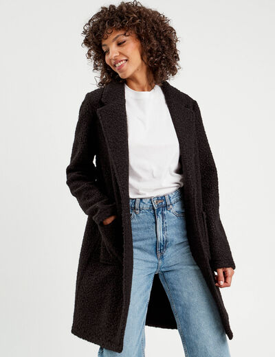 Manteau ample bouclette noir femme