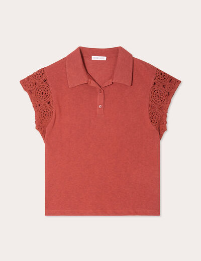Polo manches courtes marron cognac femme