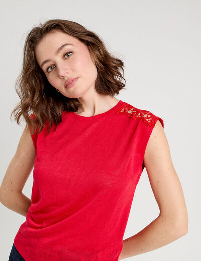 Débardeur épaules dentelle rouge femme