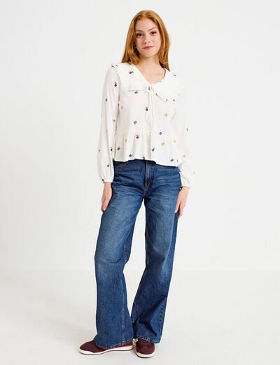 Blouse droite manches longues multicolore femme