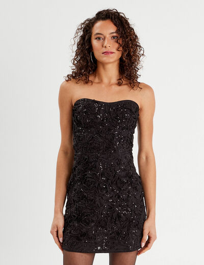 Robe cintrée bustier sequins noir femme