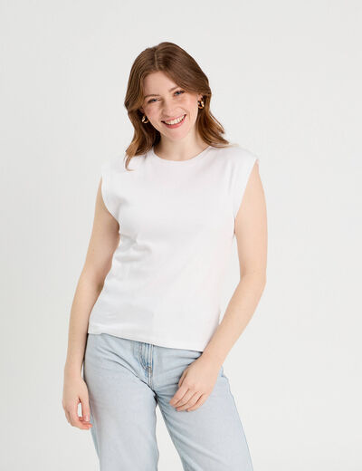 T-shirt col rond sans manches blanc femme