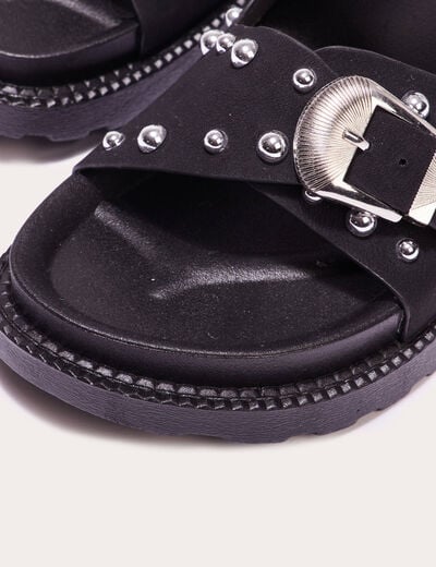 Sandales plates cloutées noir femme