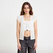 Gilet manches courtes aspect dentelle ecru femme