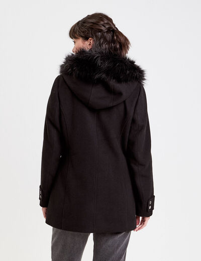Manteau droit avec capuche noir femme