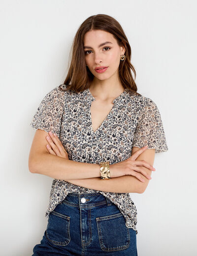 Blouse droite longue manches courtes blanc femme