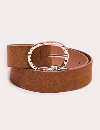 Ceinture suédine boucle ovale camel femme