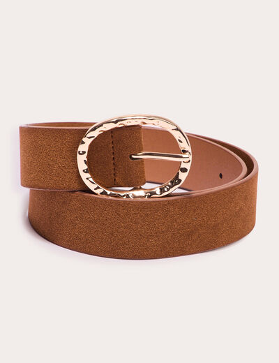 Ceinture suédine boucle ovale camel femme
