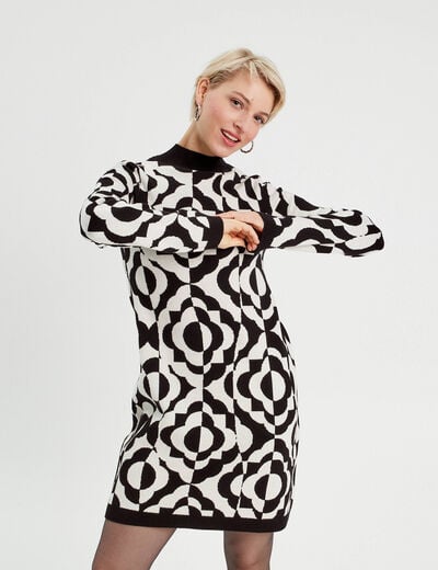Robe pull droite col montant blanc femme