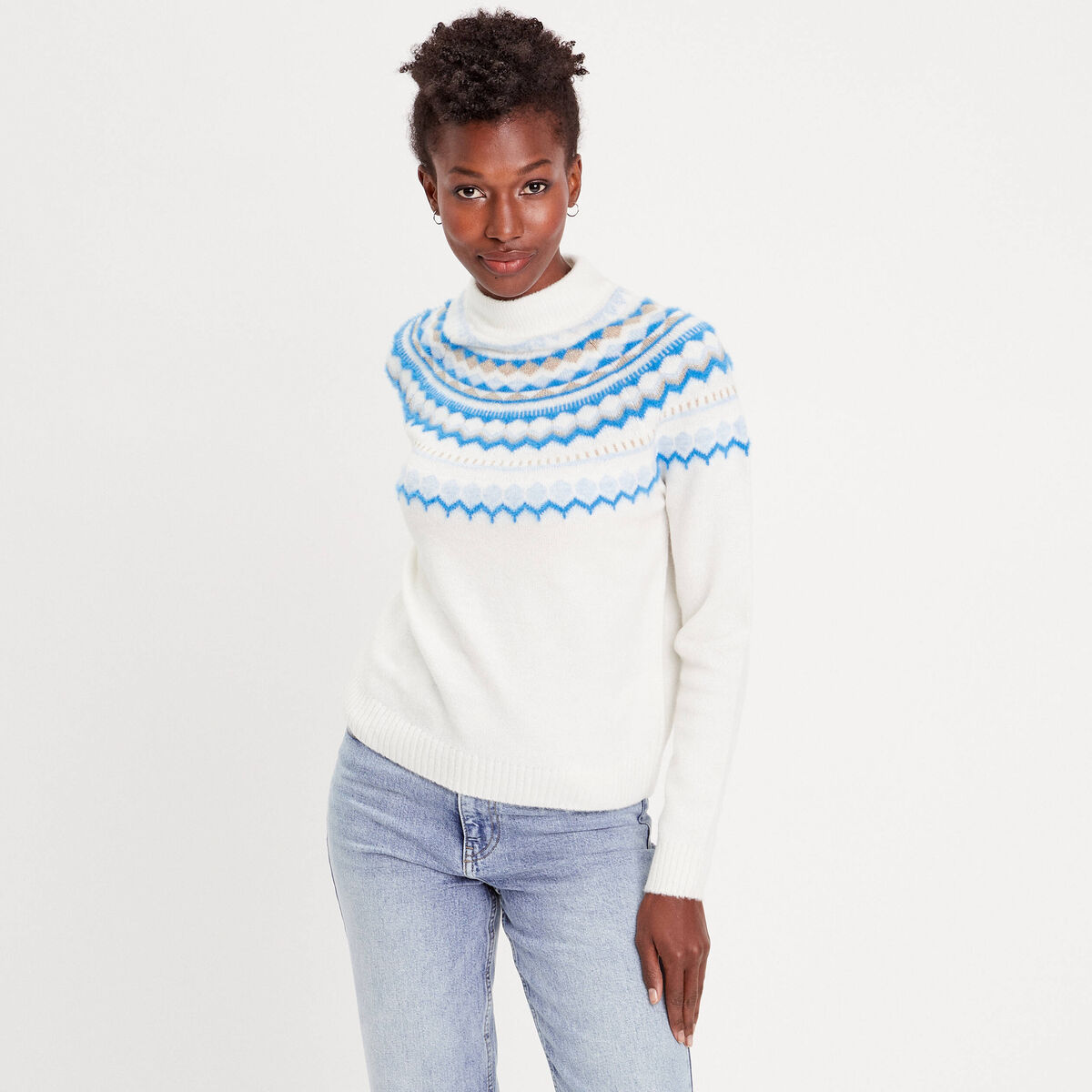Pull col montant ecru femme