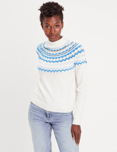 Pull col montant ecru femme