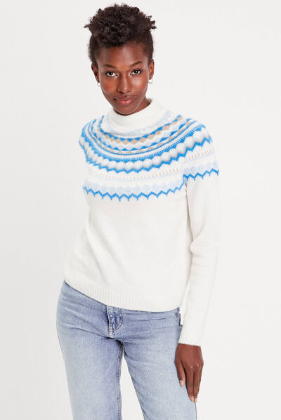 Pull col montant ecru femme