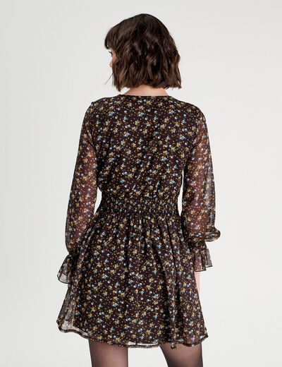 Robe évasée manches longues noir femme