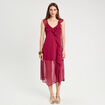 Robe longue évasée volants bordeaux femme