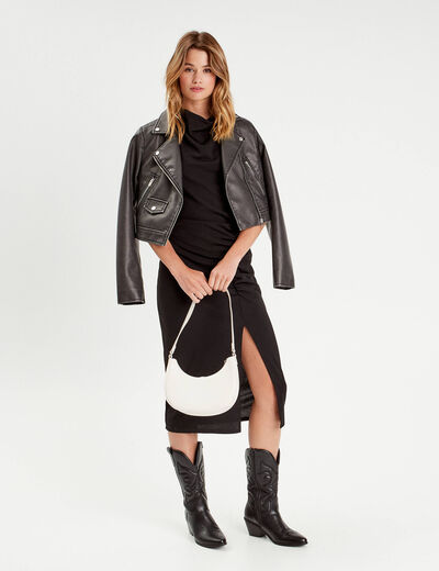 Robe longue ajustée drappée noir femme
