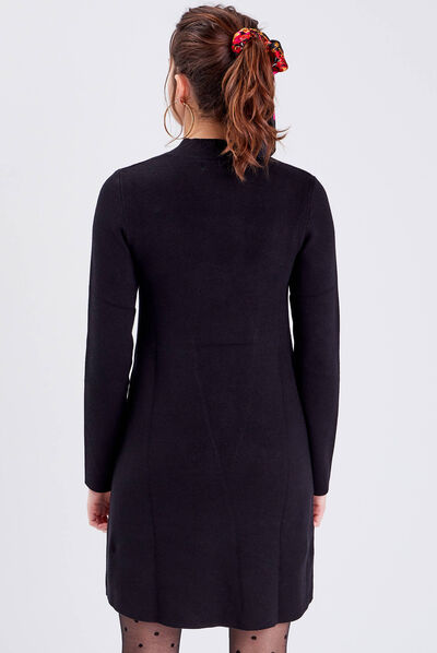 Robe pull droite avec poches noir femme