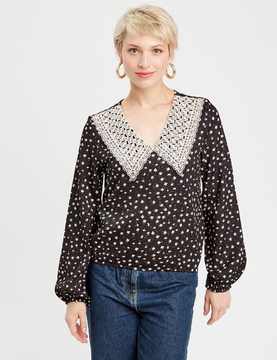 Blouse manches longues noir femme