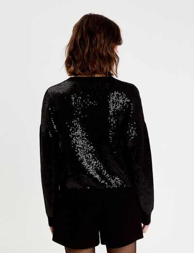 Pull manches longues avec sequins noir femme