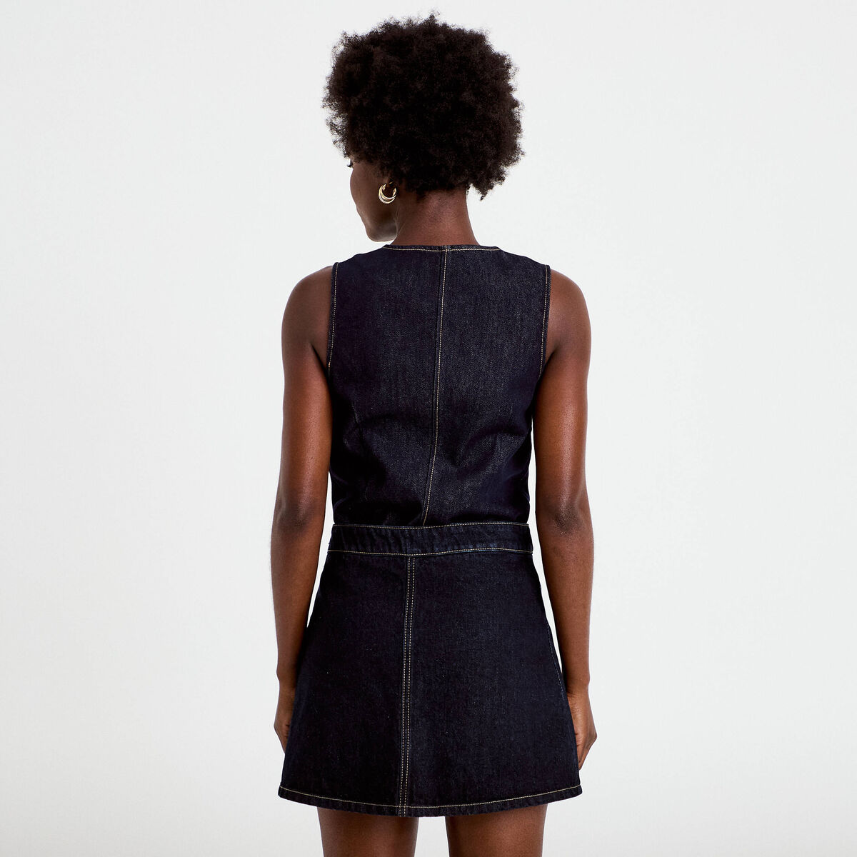 Jupe-short trap&egrave;ze en jean denim brut femme
